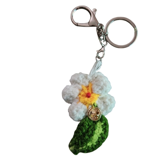 Handmade Keychain Crochet Flower Carrot  Enamel Pin White Zipper Pull Accessory - Picture 13 of 17